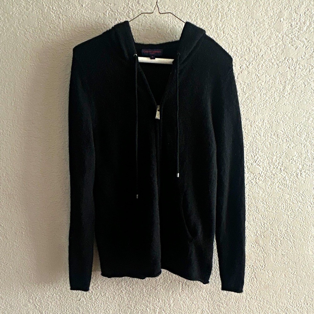 Citizen Cashmere Yak Wool Knit Full Zip Hooded Hoodie Black Womens M